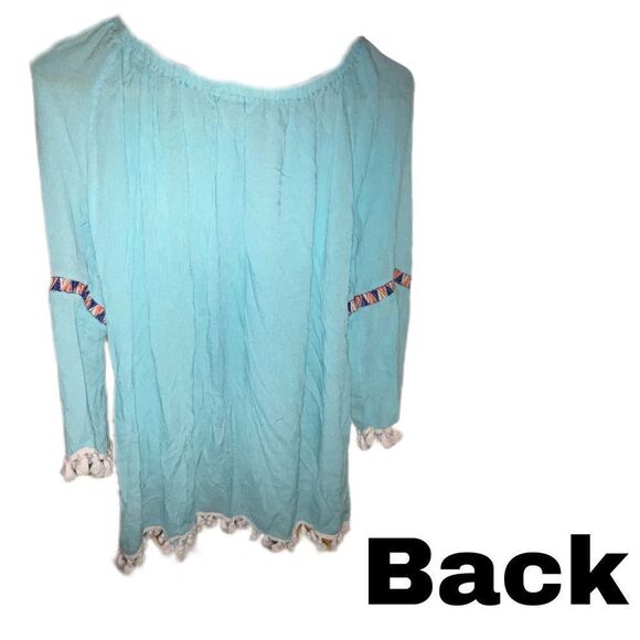 Fashion Fuse Aqua Off-Shoulder Sheer Dress Cover Up Women Size Medium - Picture 2 of 3